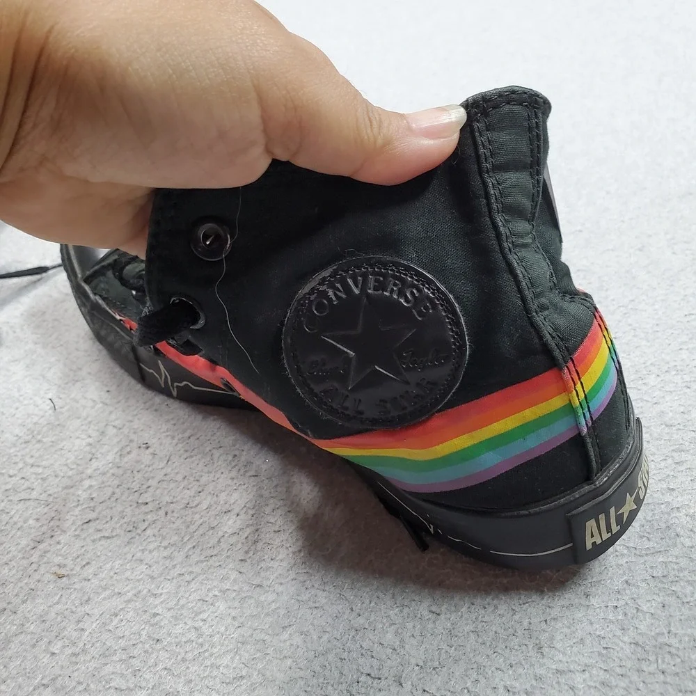 Converse Women Shoes 8 Black Pink Floyd Dark Side of the Moon High Top Y2K READ